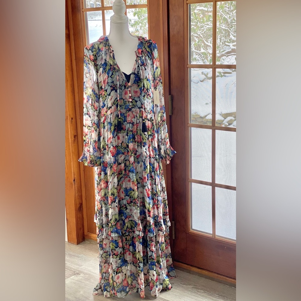 Anthropologie Floral Long-Sleeve Tiered Maxi Dress in Black Multi - Picture 3 of 8